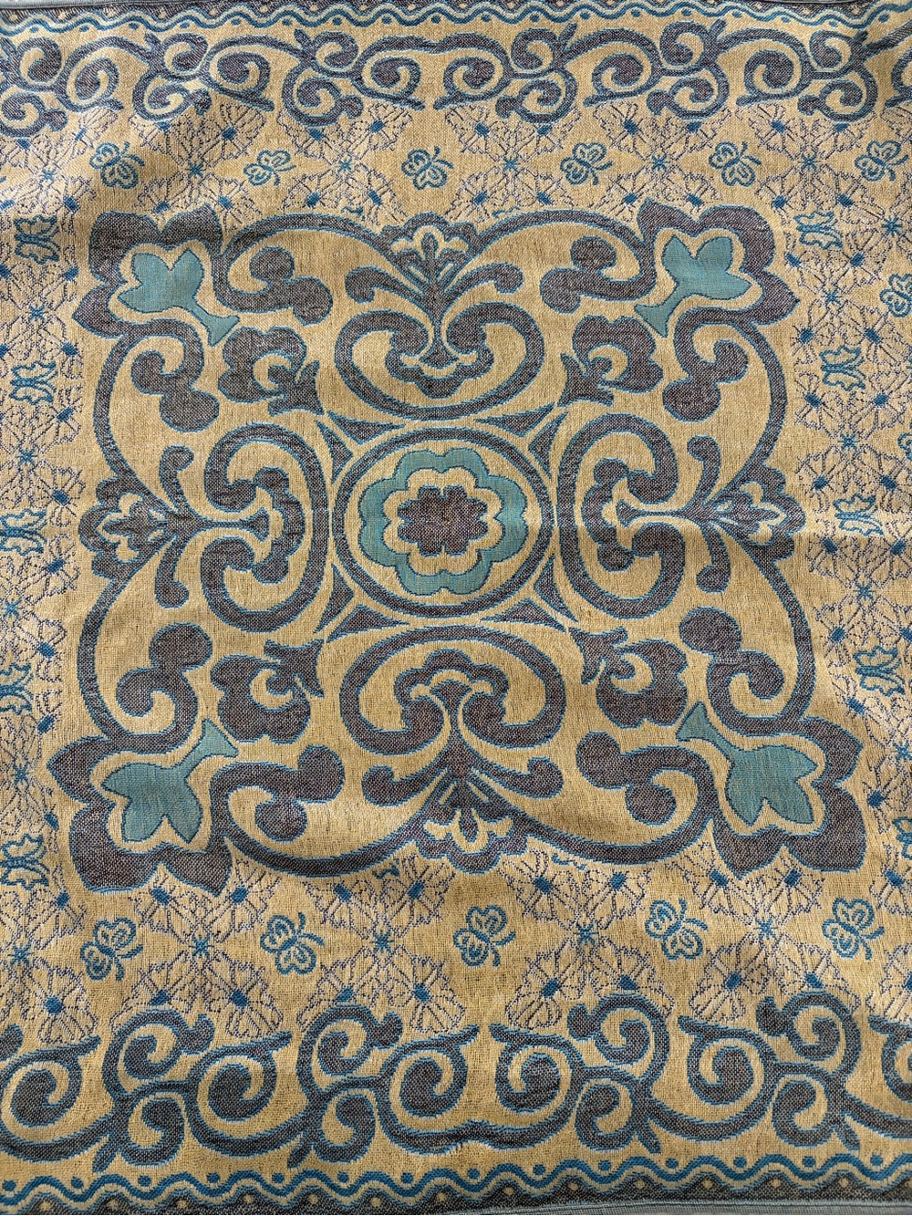 Pashmina Teal Gold Floral Butterfly Jacquard Fringe Scarf 68X27 - Picture 6 of 10